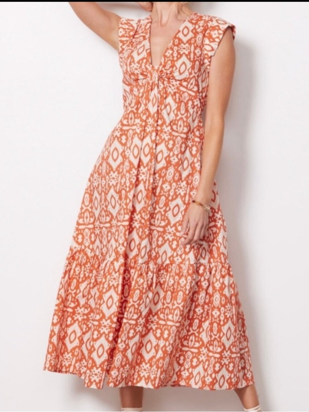 BB Dakota long boho dress size medium orange white 100% cotton midi maxi